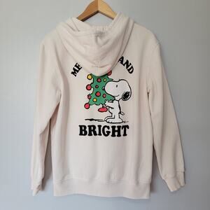 Peanuts Snoopy Woodstock Christmas Holiday Zip Hoodie Merry & Bright Cream Sz M